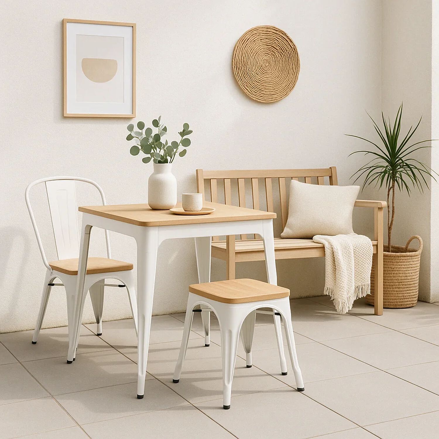 Silla Tolix Con Asiento De Madera Clara - Blanca image number 2.0