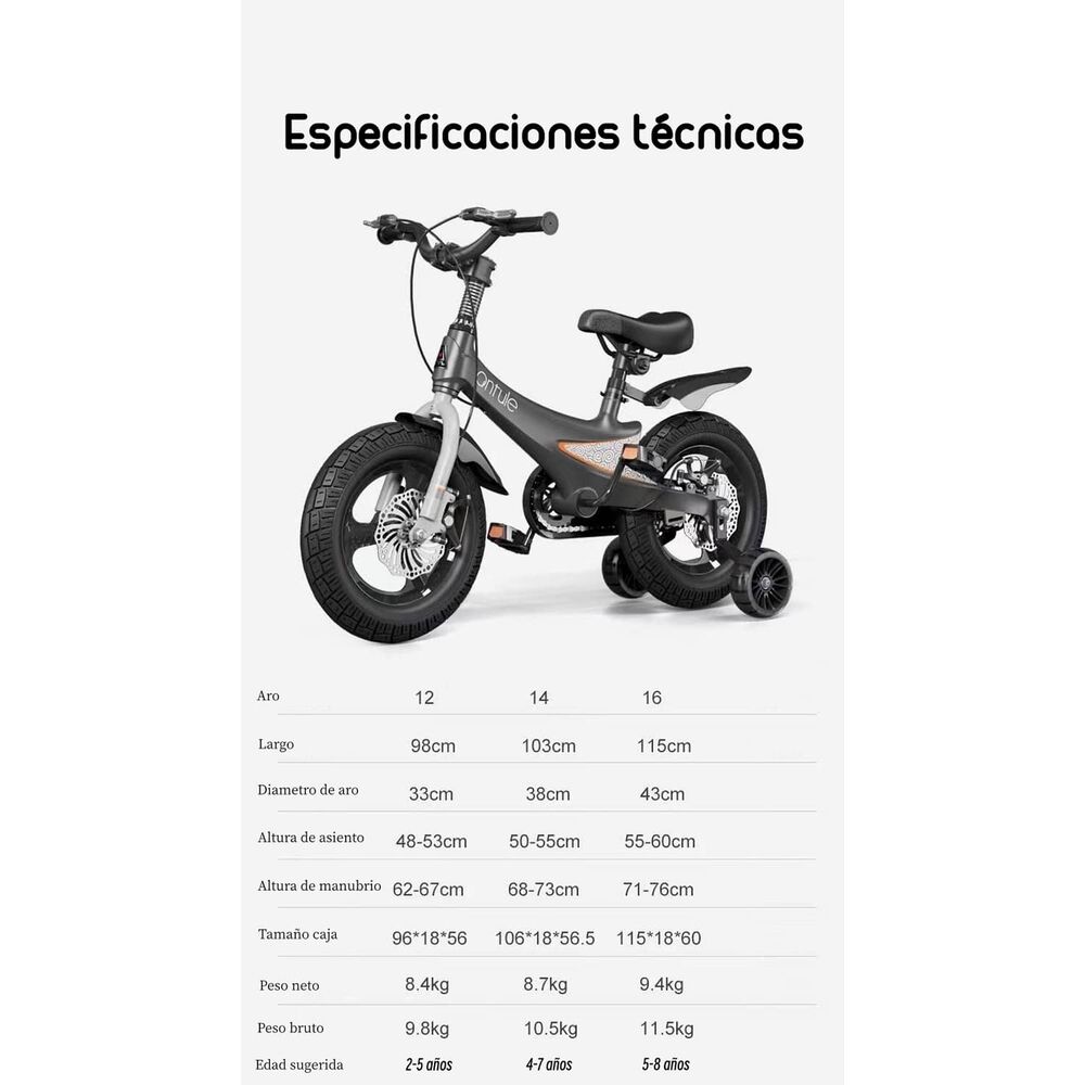 Bicicleta Infantil 2-5 A&ntilde;os Ni&ntilde;o Aro 12 Lubabycas Gris image number 7.0