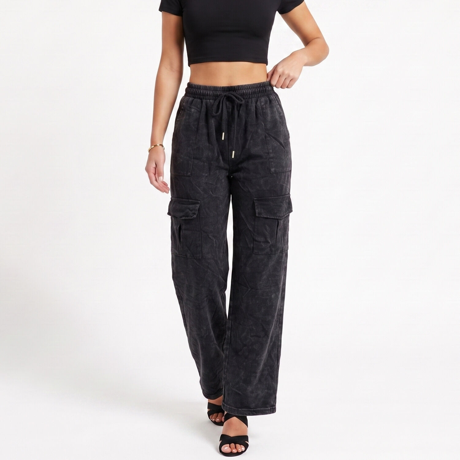 Buzo Acid Wash Cargo Wide Leg Mujer image number 0.0