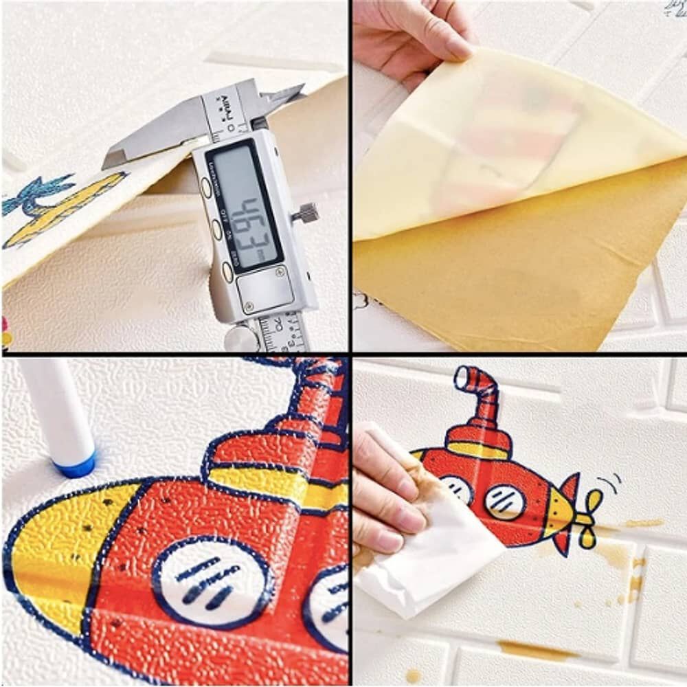 Pack 10 Lamina Papel Mural Autoadhesivo 3d Ladrillo Botes image number 2.0