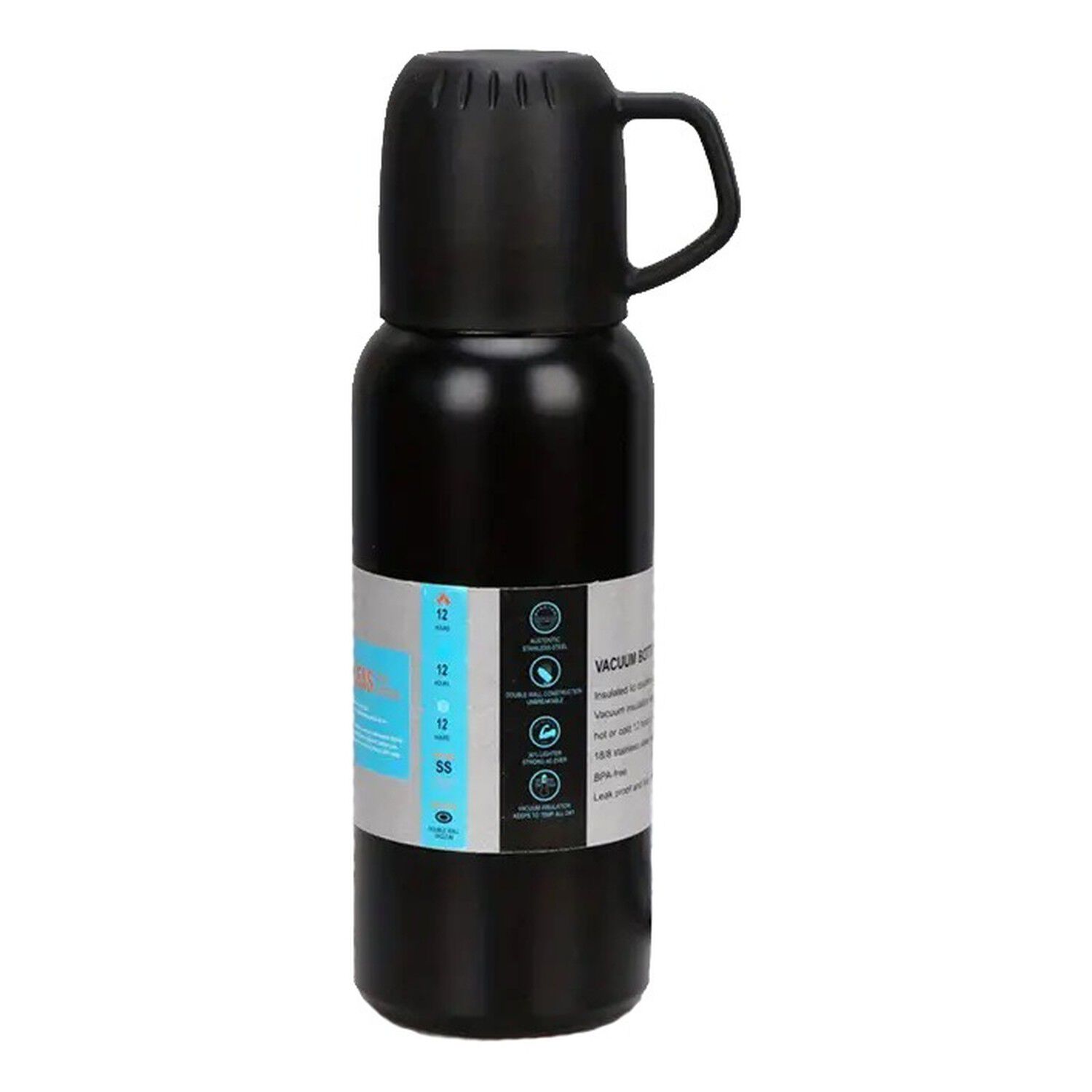 Termo T&eacute;rmico 700ml Acero Inoxidable 3 Tazas Negro image number 0.0
