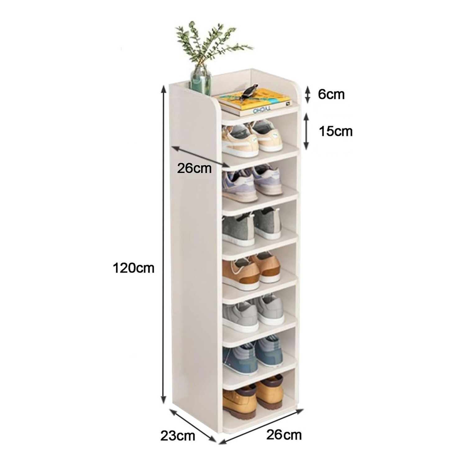Zapatero Estante 8 Niveles Blanco Mdf Almacenamiento Compacto image number 6.0