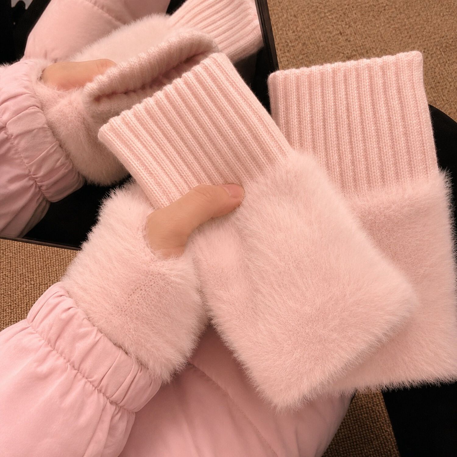 Guantes Suaves De Invierno Sin Dedos Medio Dedo Esponjoso image number 6.0