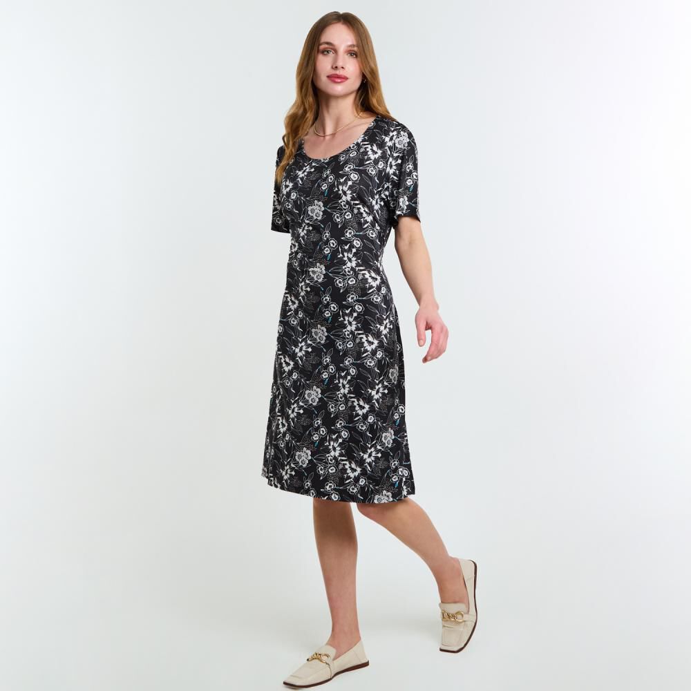 Vestido Full Print Amarra En Cintura Manga Corta Cuello Redondo Mujer Lesage image number 2.0