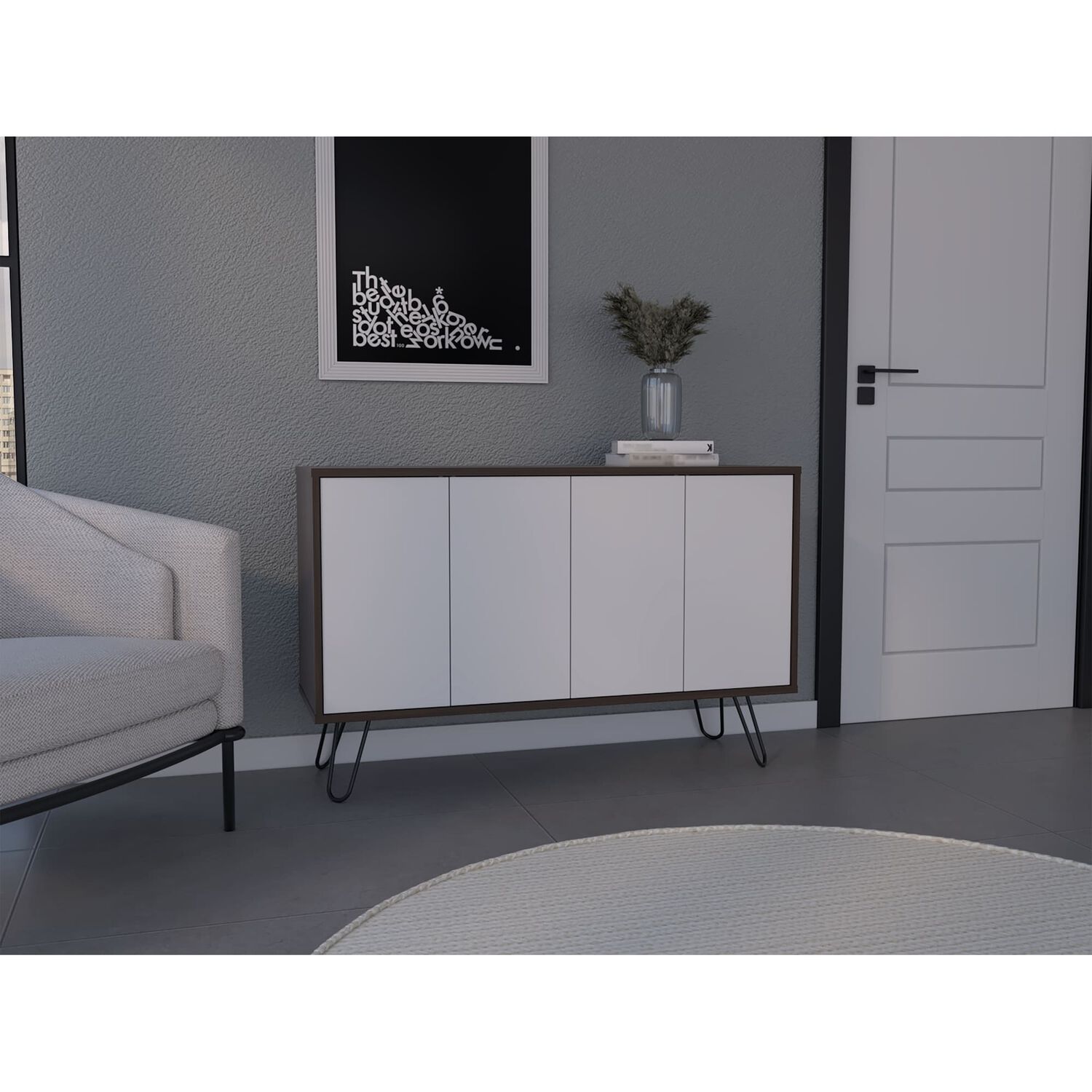 Arrimo Con 4 Puertas Y 4 Repisas Fm-001b Blanco Y Caf&eacute; Oscuro image number 7.0