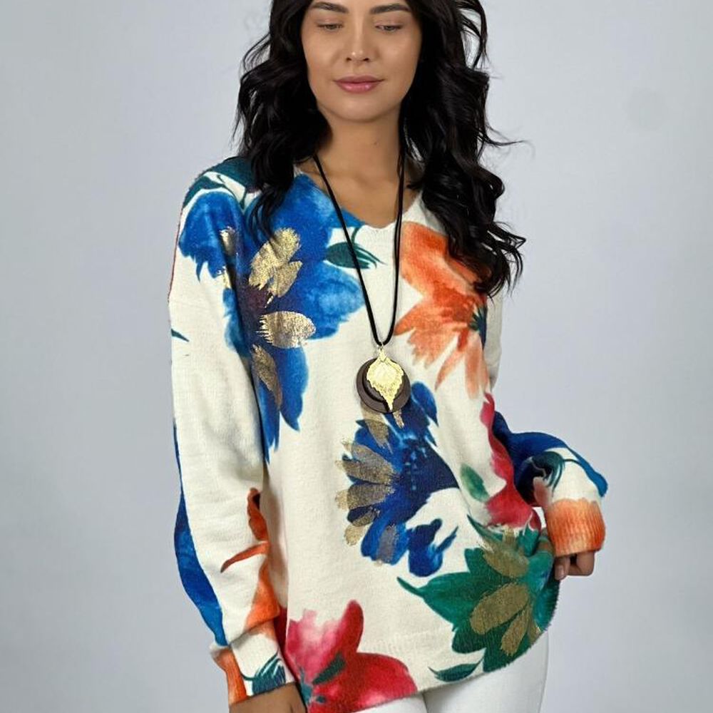 Sweater Cashmere Estampado Con Flores image number 3.0