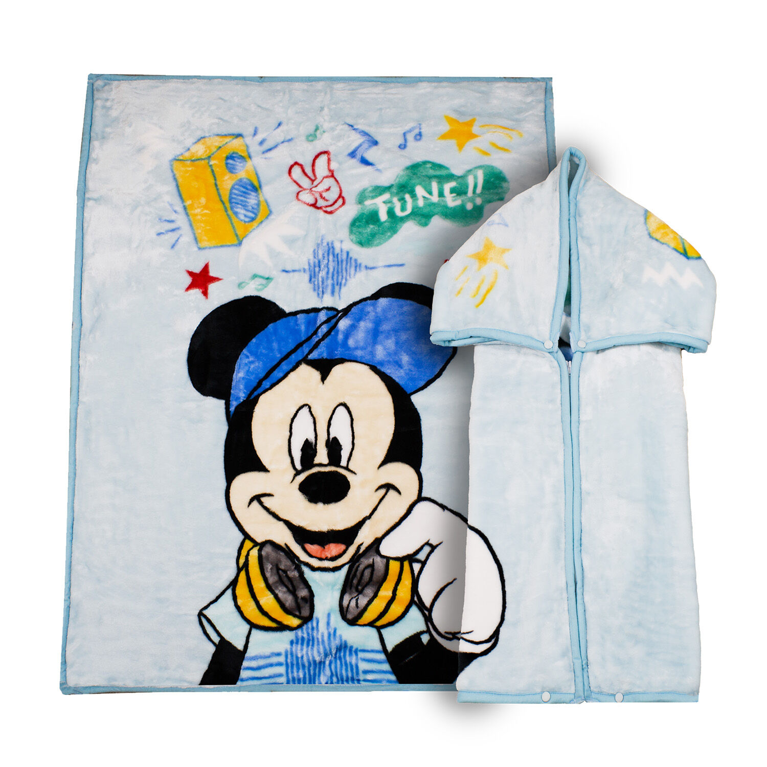 Saco Con Broche Ultra Soft Mickey Music 80x110cm Celeste image number 0.0