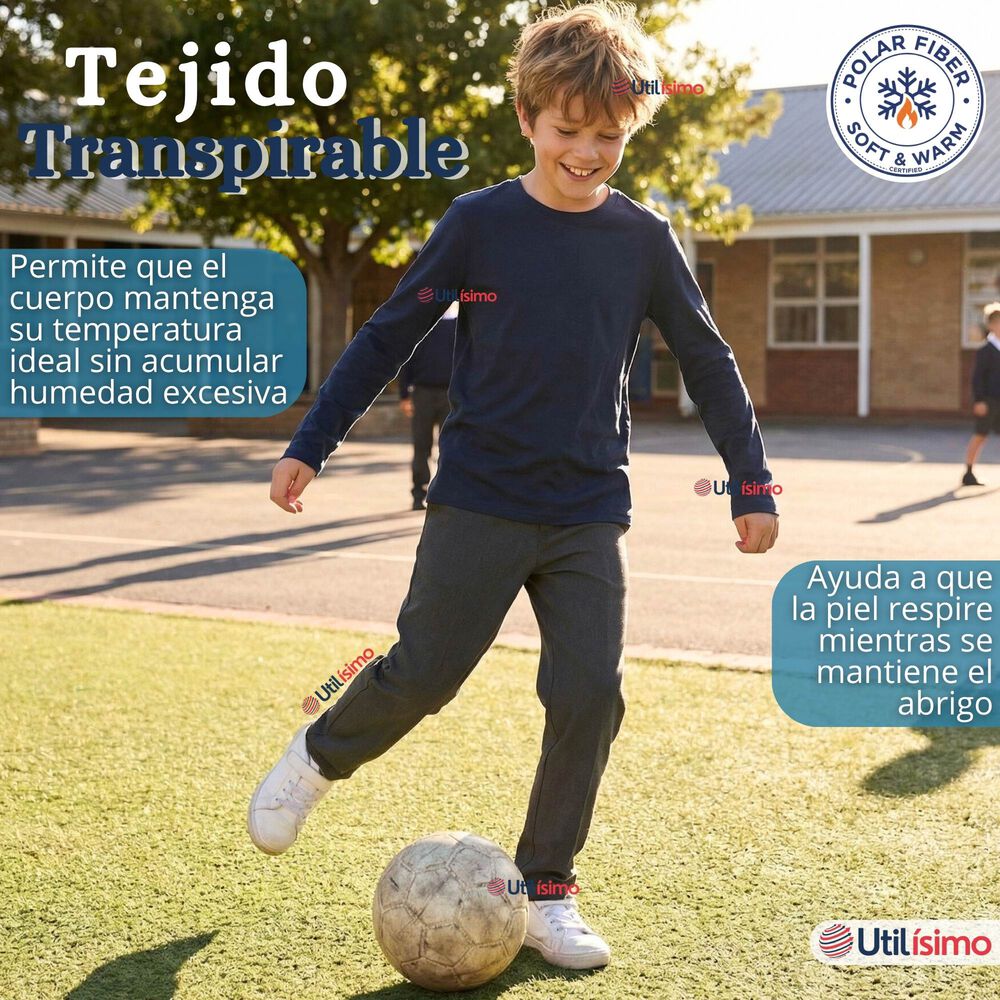 Polera Camiseta Polar Azul Primera Capa Escolar Cuello Redondo Manga Larga Ni&ntilde;o image number 5.0