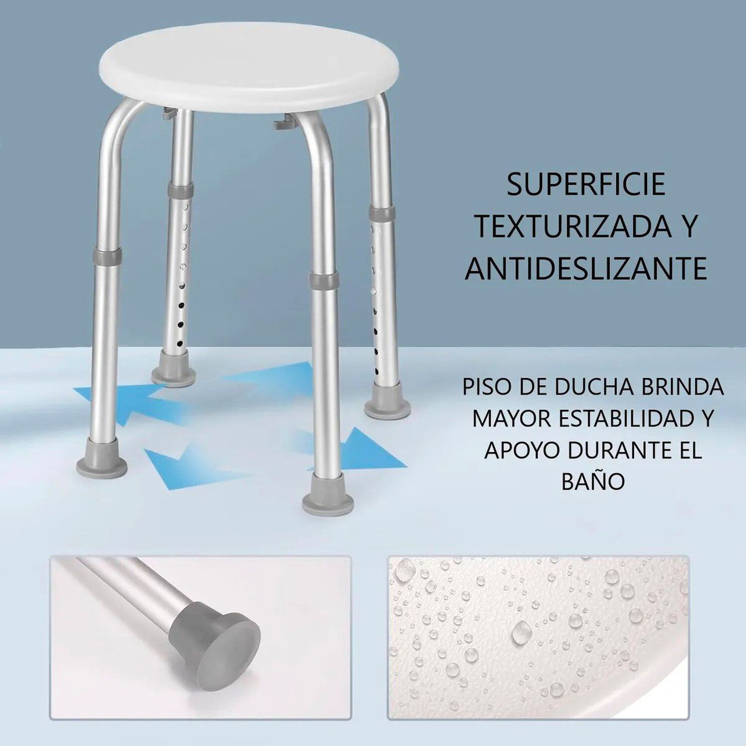 Silla Piso De Ducha Redondo Para Ba&ntilde;o Adulto Mayor Altura Regulable Aluminio Antideslizante 101a image number 3.0