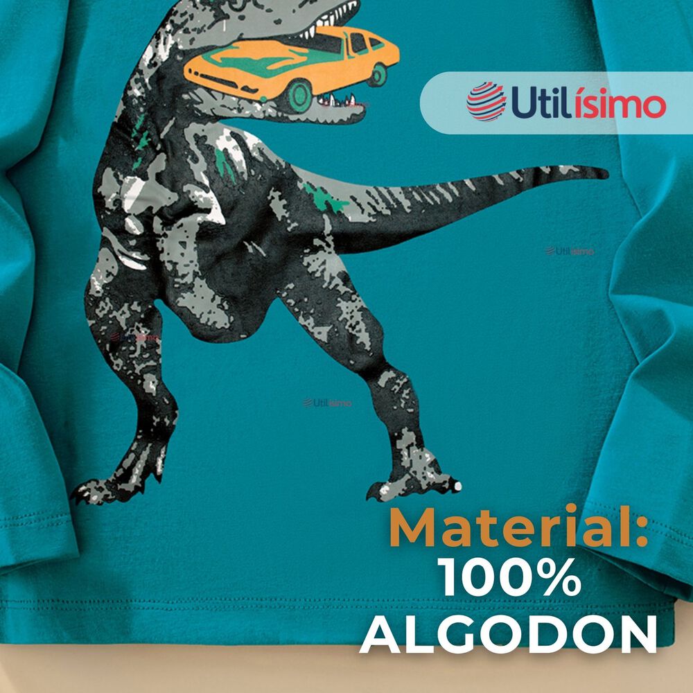 Polera Manga Larga Ni&ntilde;o 100% Algod&oacute;n Dinosaurio Verde Camiseta image number 7.0