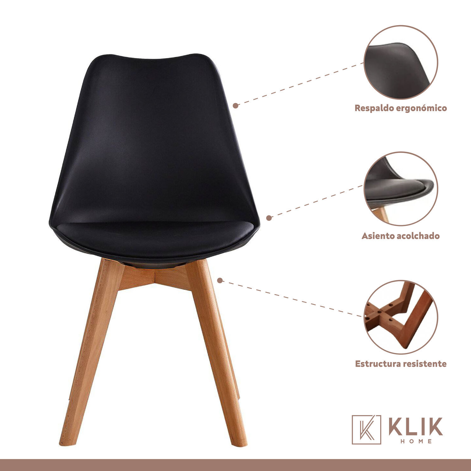 Comedor Mesa Eames Vidrio 100 Cm + 4 Sillas Tulip Negras image number 3.0