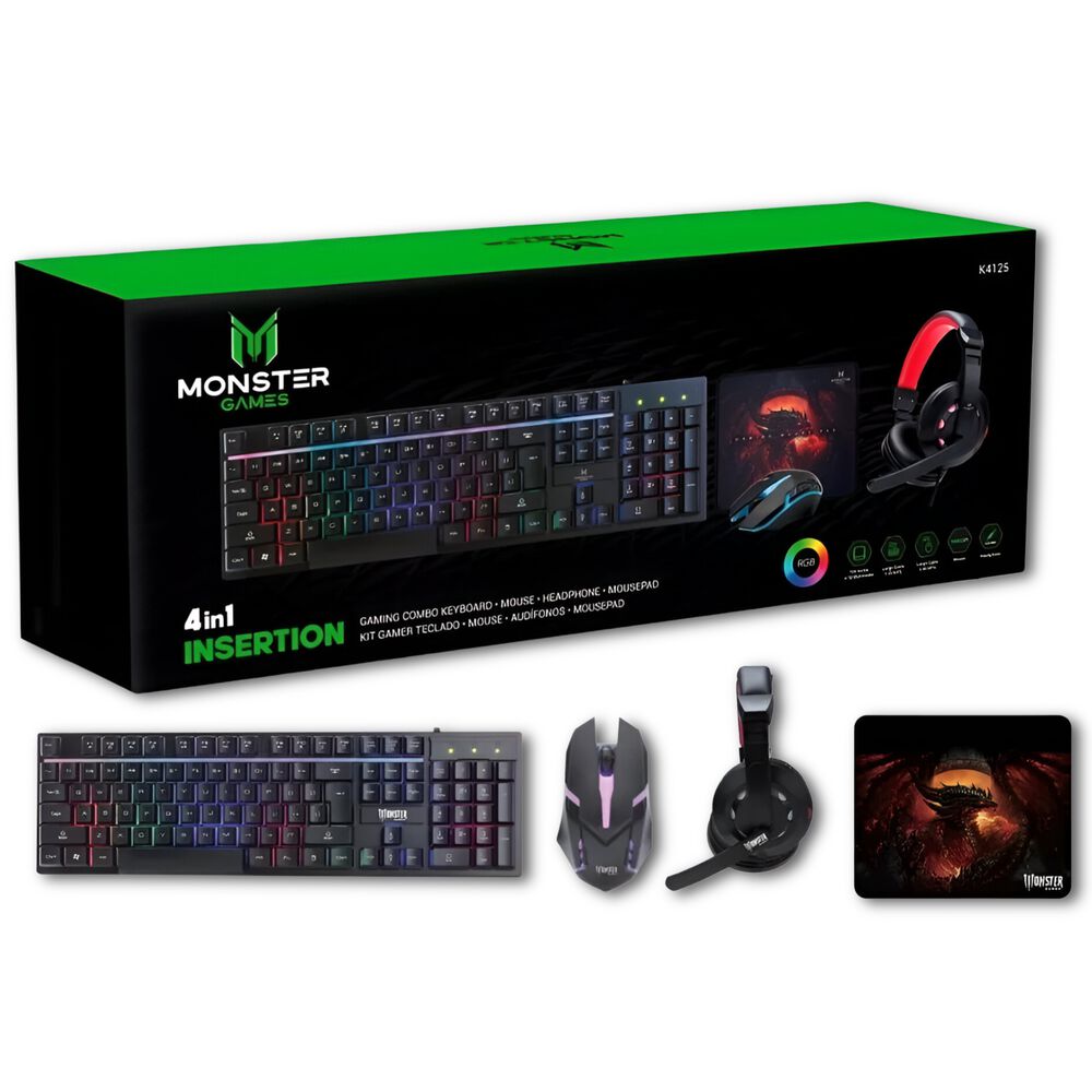 Kit Pro Gamer Mouse Teclado Rgb Audifonos Y Mouse Pad K4125 image number 0.0