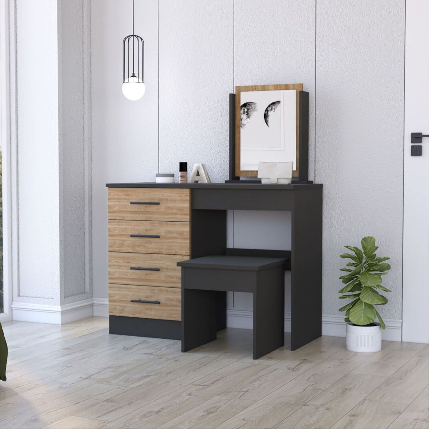 Mueble Tocador Con Espejo Y 4 Cajones + Silla image number 4.0