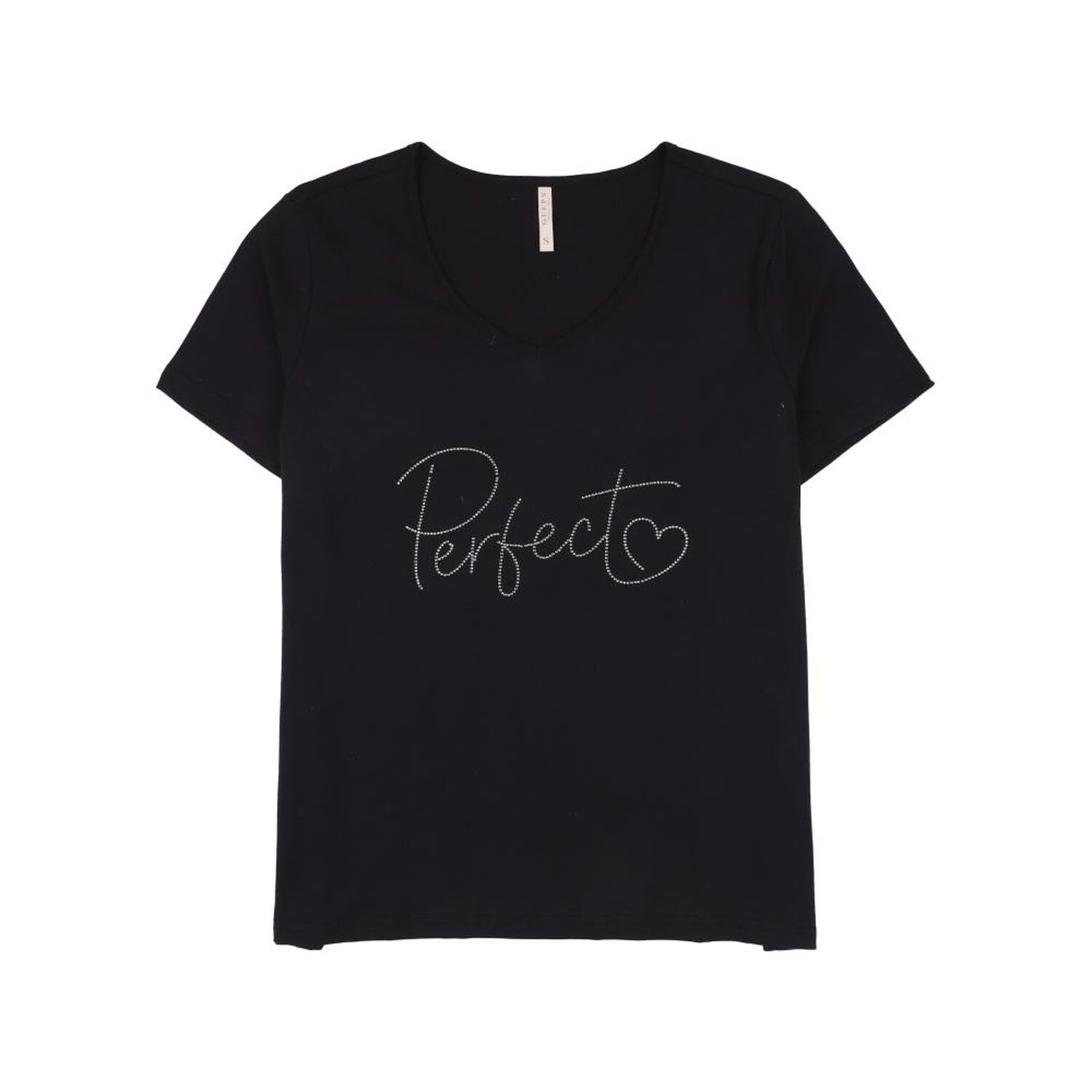 Polera Lisa Aplicaci&oacute;n Strass Manga Corta Cuello V Mujer Geeps image number 0.0