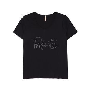 Polera Lisa Aplicación Strass Manga Corta Cuello V Mujer Geeps