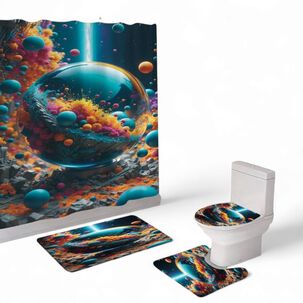 Juego De Ba&ntilde;o Set De 4 Piezas Cortina + Tapa Wc + 2 Alfombras Sb4p-2