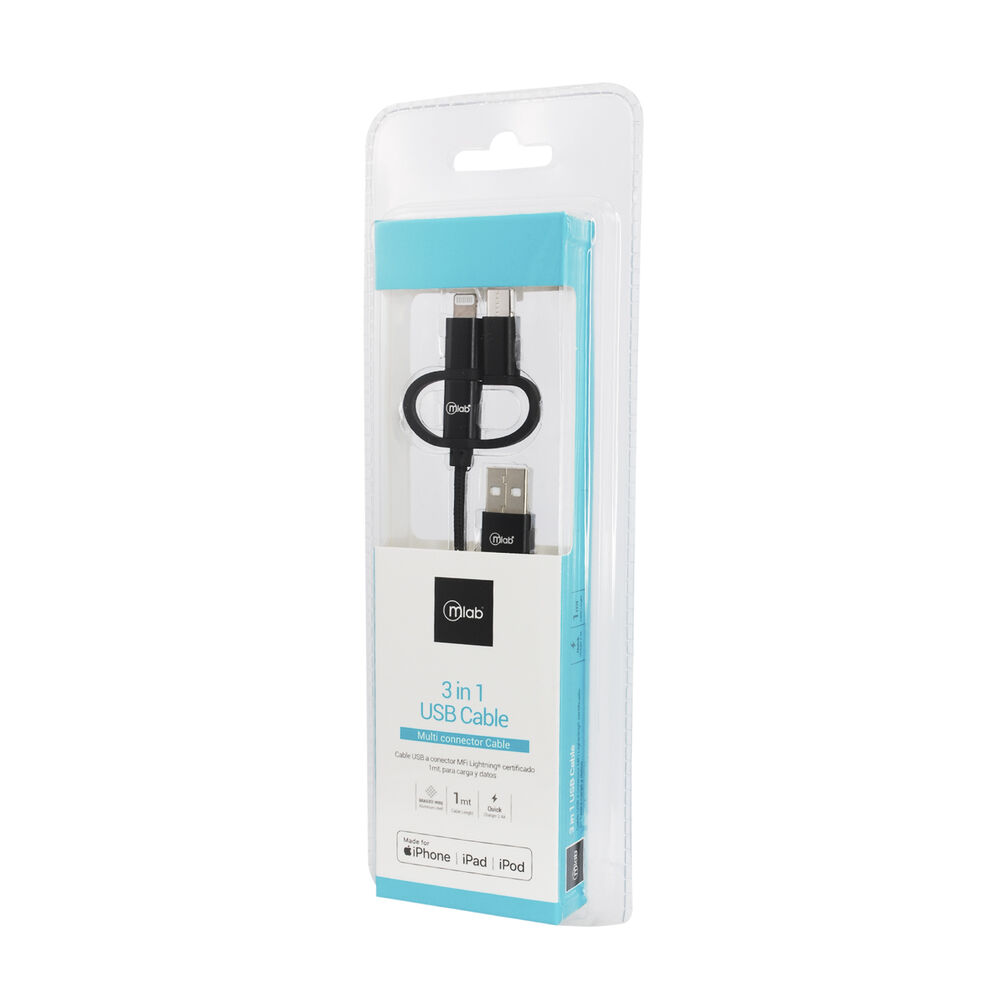 Cable Certificado Usb 3 En 1 Multi Connector Negro Mlab image number 2.0