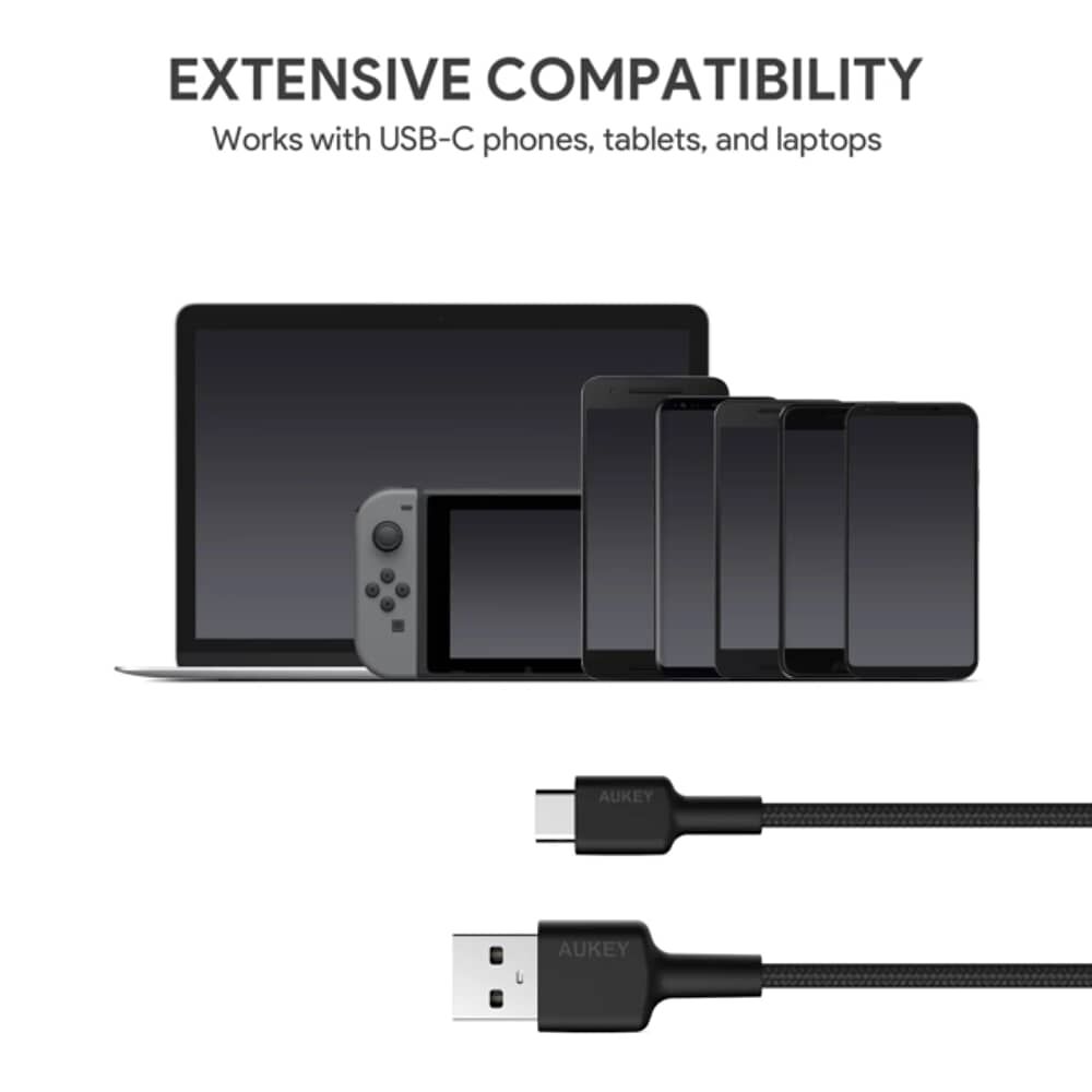 Aukey Cable Trenzado Nylone Usb 2.0 A Usb-c 0,9m Negro Cb-cd30-b image number 1.0