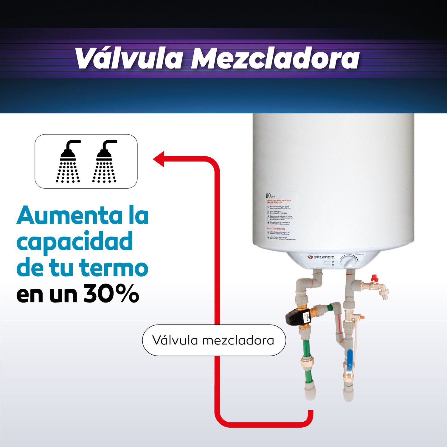 Pack Termo El&eacute;ctrico 30l Mural + V&aacute;lvula Mezcladora 1/2 image number 2.0