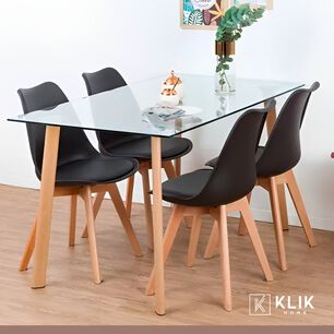Comedor Mesa De Vidrio N&oacute;rdica 140x90 Cm + 4 Sillas Tulip Negras