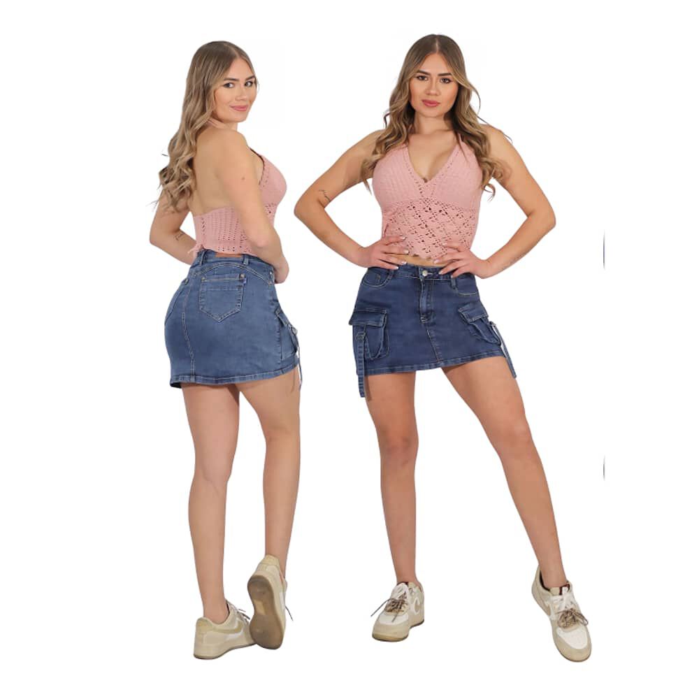 Falda Jeans Con Short Mujer Cargo image number 0.0