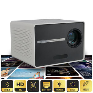 Proyector Portatil Halo 9000lm + Telón Electrico 80" Levo