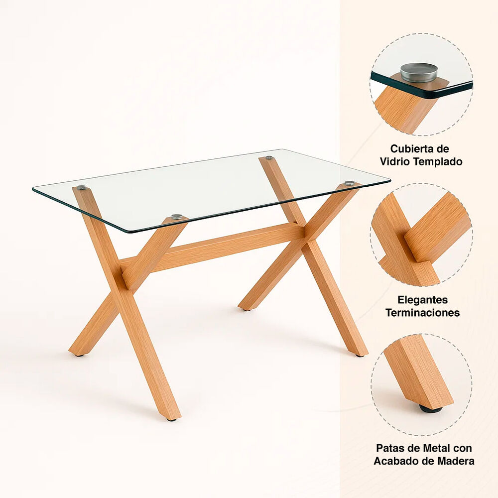 Mesa De Comedor Rectangular Vidrio Cross 140x90cm image number 4.0