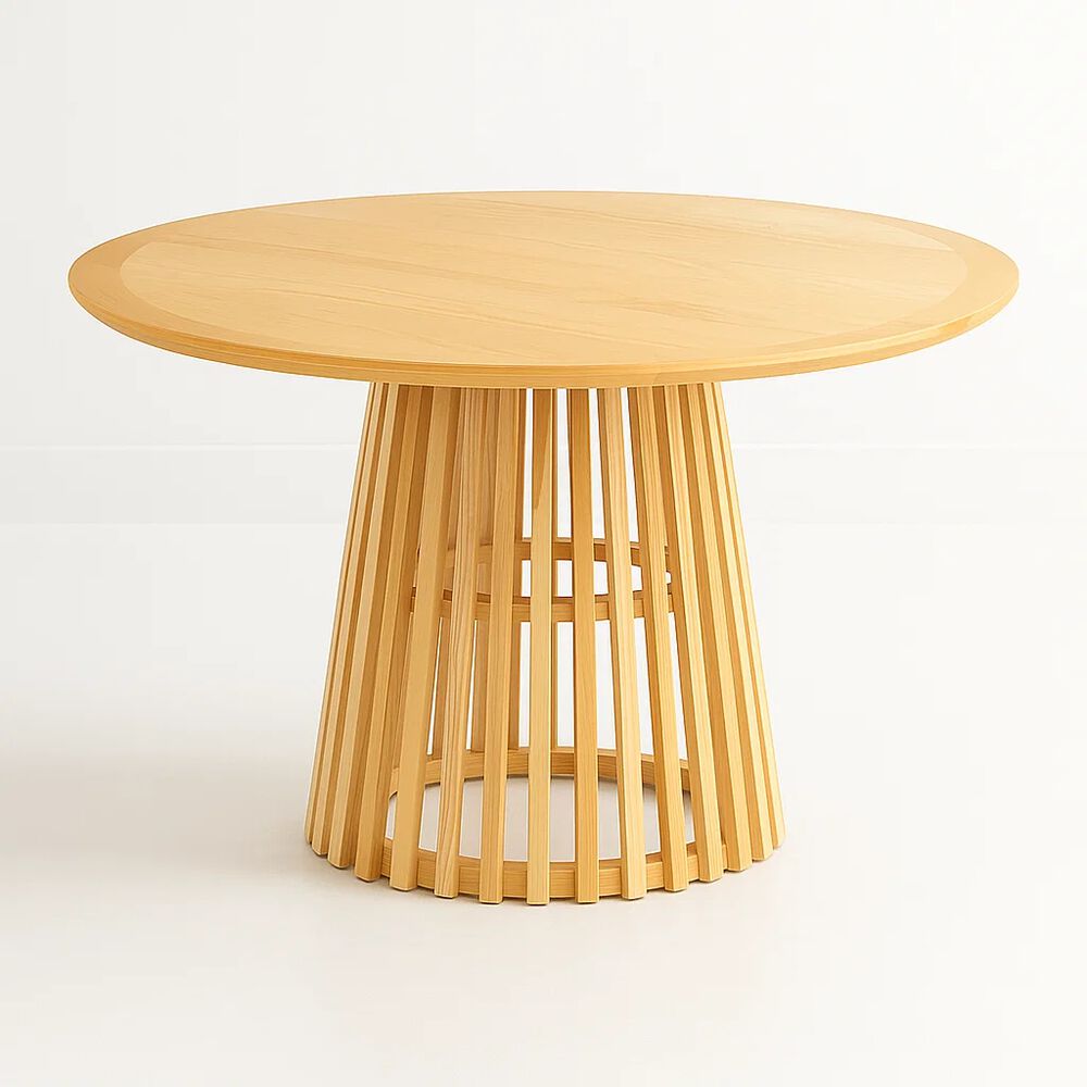 Mesa Redonda De 120 Cm Madera Natural Con Base Estilo Rejilla image number 0.0