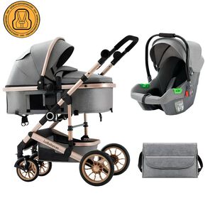 Coche Cuna Con Silla Nido Y Accesorios Lubabycas Gris