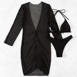 Traje Ba&ntilde;o 3 Piezas Vestido Pareo Transparente Incluido