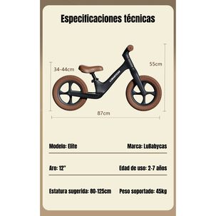 Bicicleta De Equilibrio 2-7 A&ntilde;os Aro 12 Elite Lubabycas