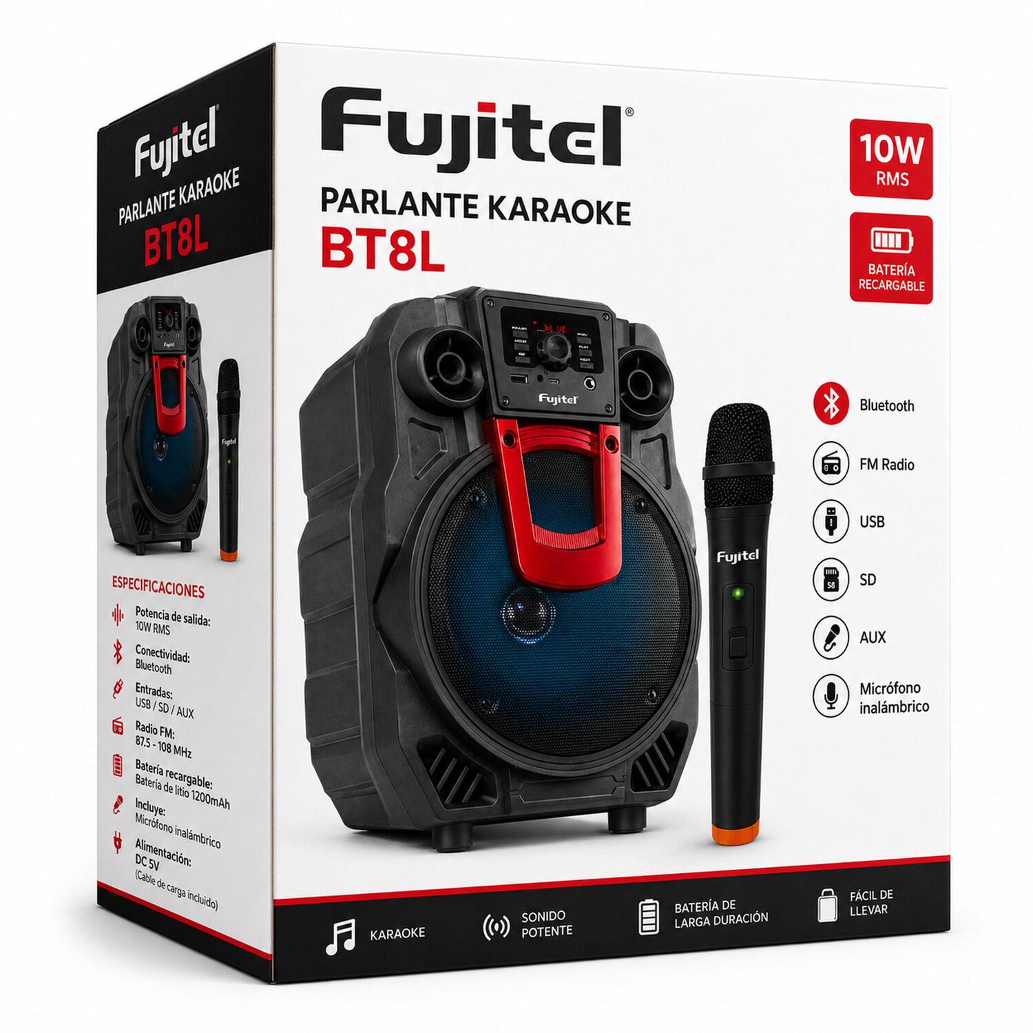 Parlante Karaoke Con Micr&oacute;fono Inal&aacute;mbrico Bt8l Recargable image number 5.0