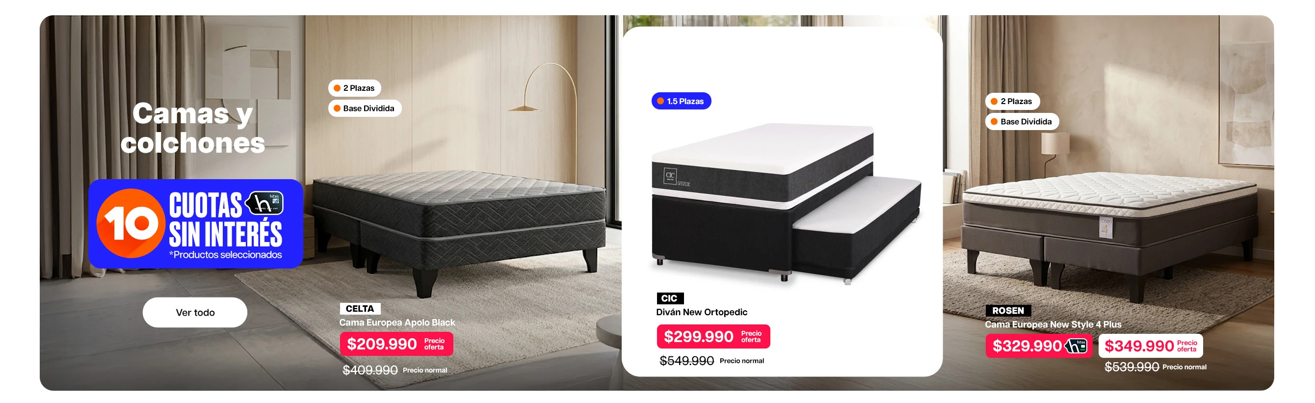 Camas y colchones Hasta 70% dcto