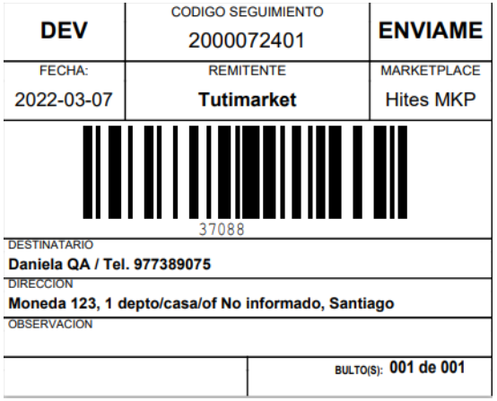 ACCESO A ENVÍAME Ejemplo etiqueta (imagen referencial)