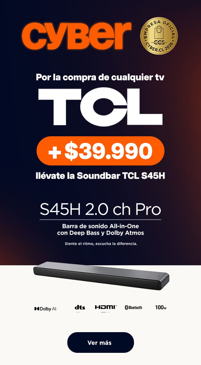 Por la compra de cualquier TV TCL + $39.990, ll&eacute;vate la Soundbar TCL S45H