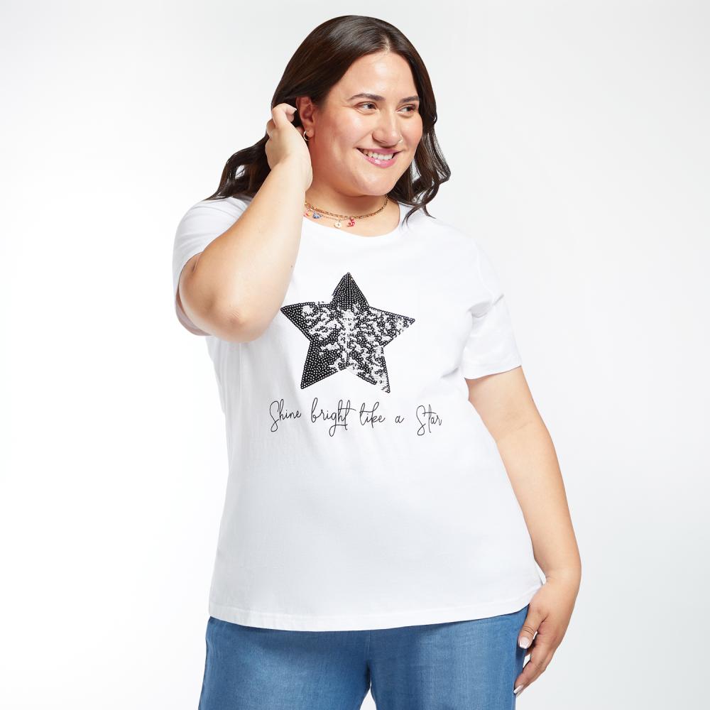 Polera Lisa Talla Grande Print Delantero Manga Corta Mujer Sexy