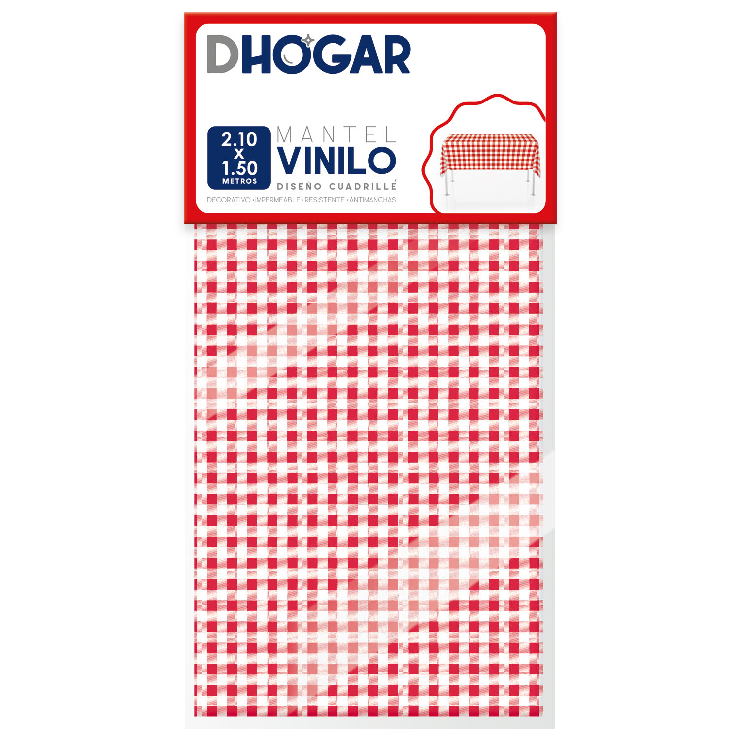 Mantel Vinilo Cuadrille Rojo 210x150 Cm
