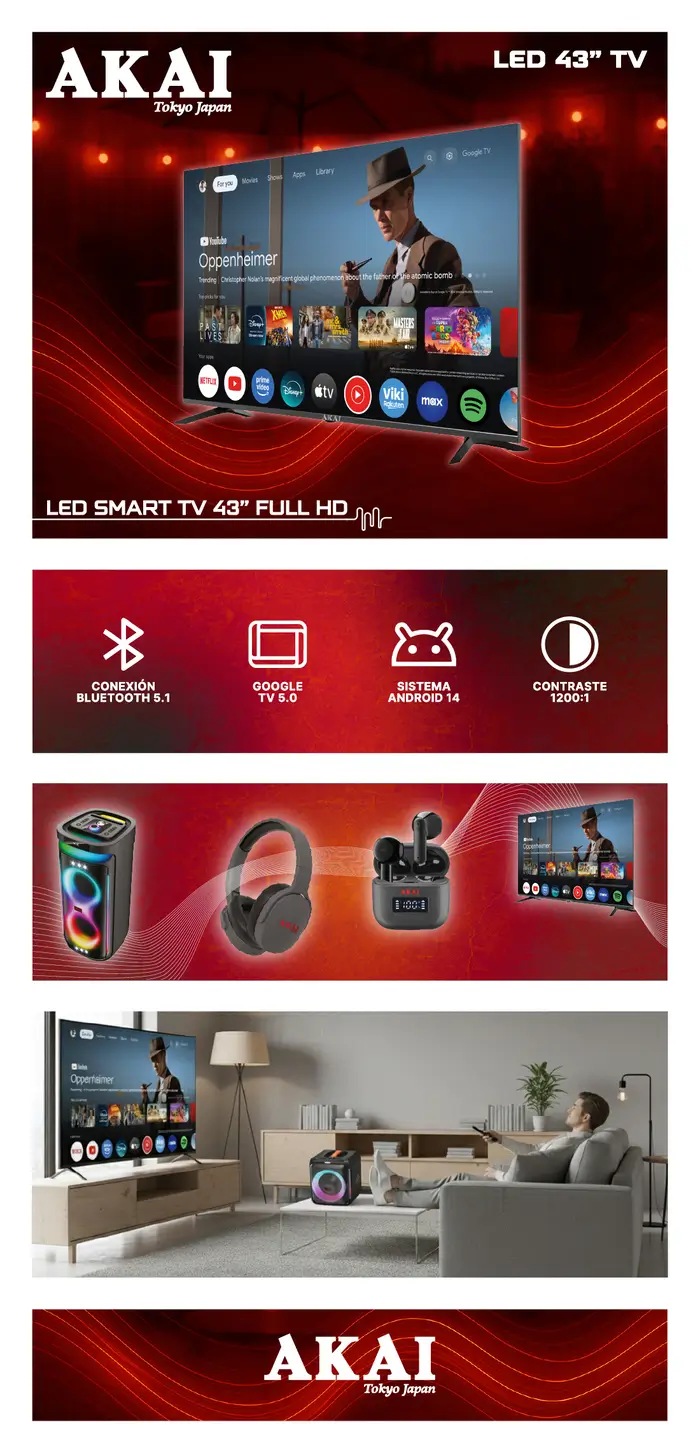 Led 43 Akai Google TV 5.0 / HD / Smart TV