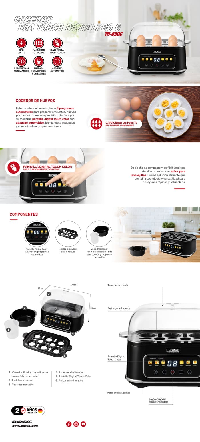 Cocedor De Huevos Thomas Th-85dc / 6 Huevos / 380 Watts