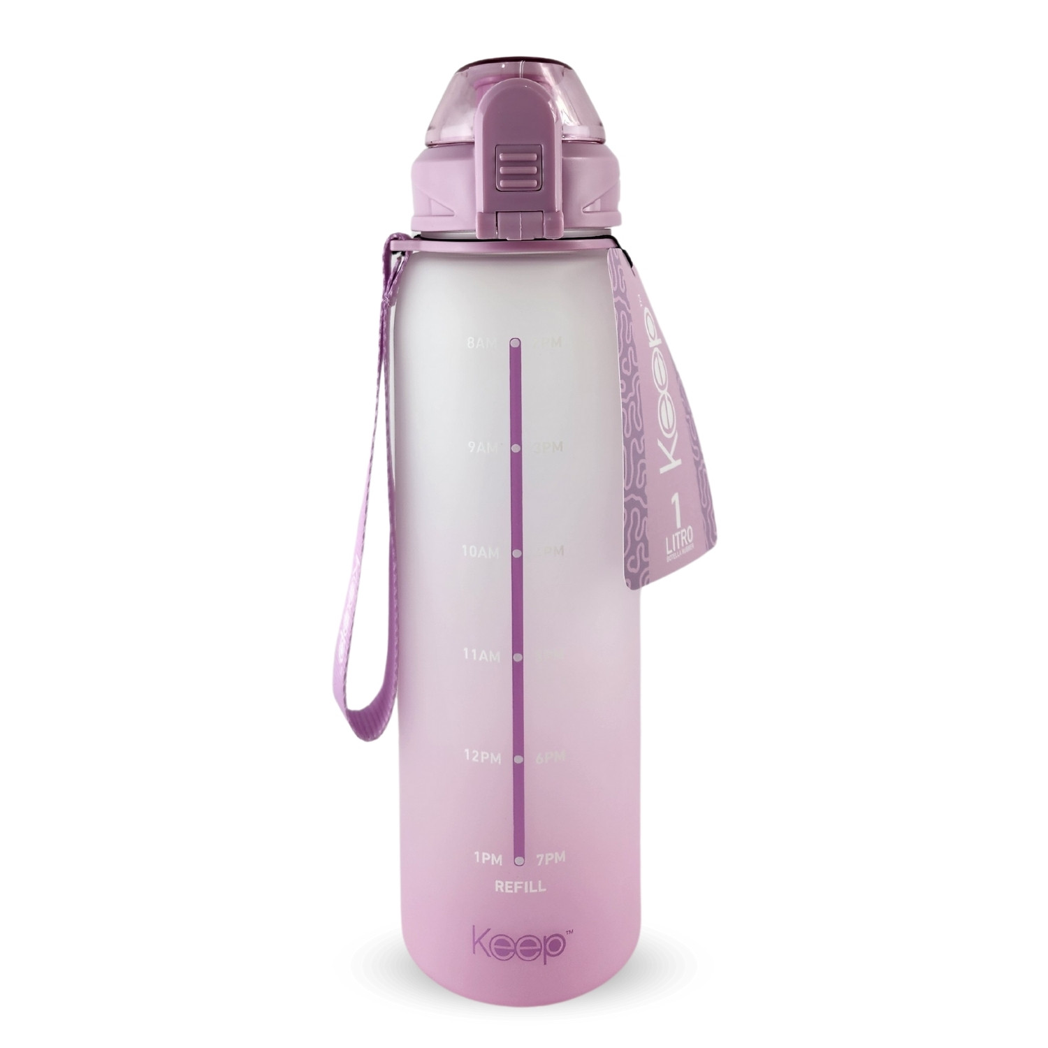 Botella Keep Agua Litro Deportes Outdoor Marcador Ml Lila
