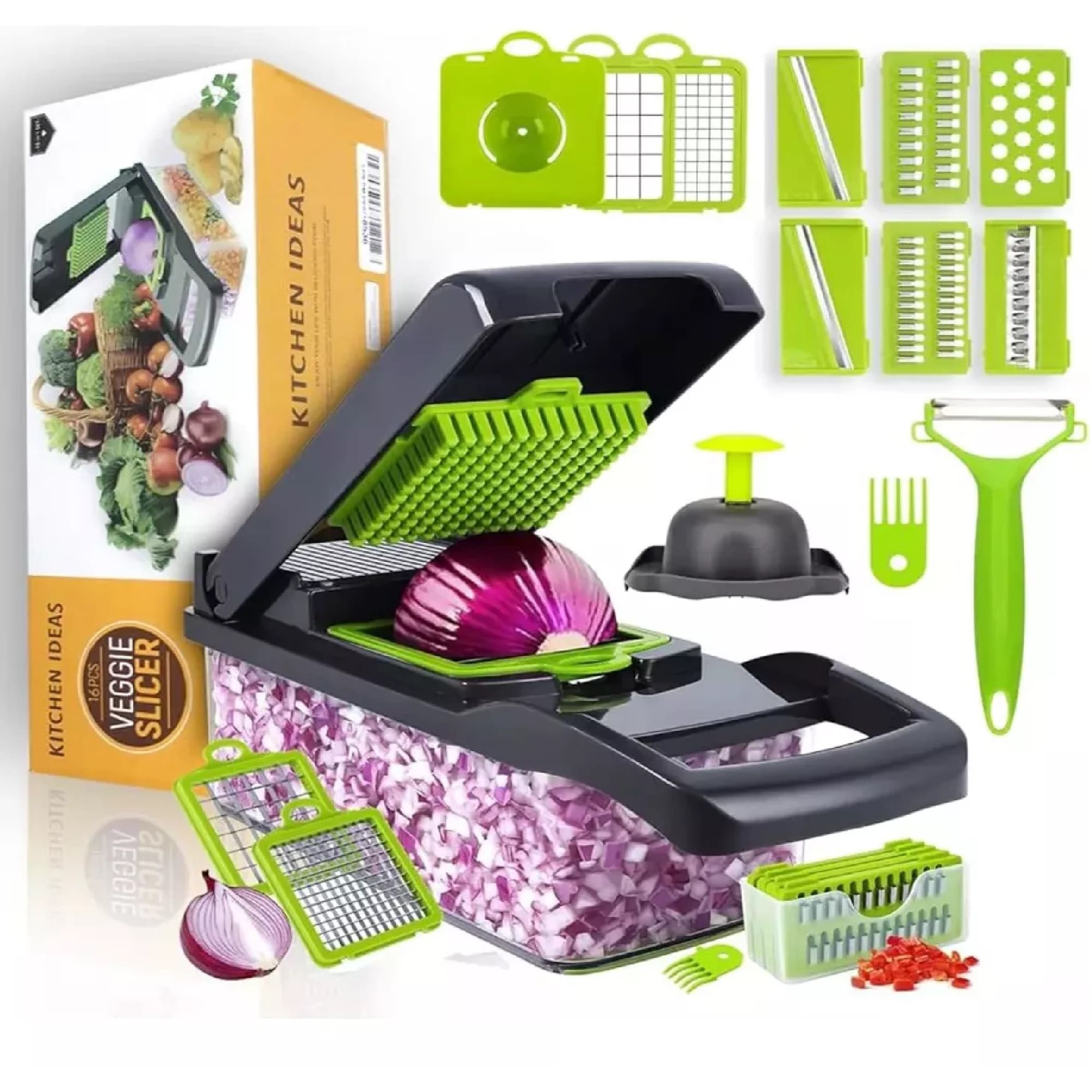 Cortador Picador De Verduras Frutas Multiuso Set 16 Piezas