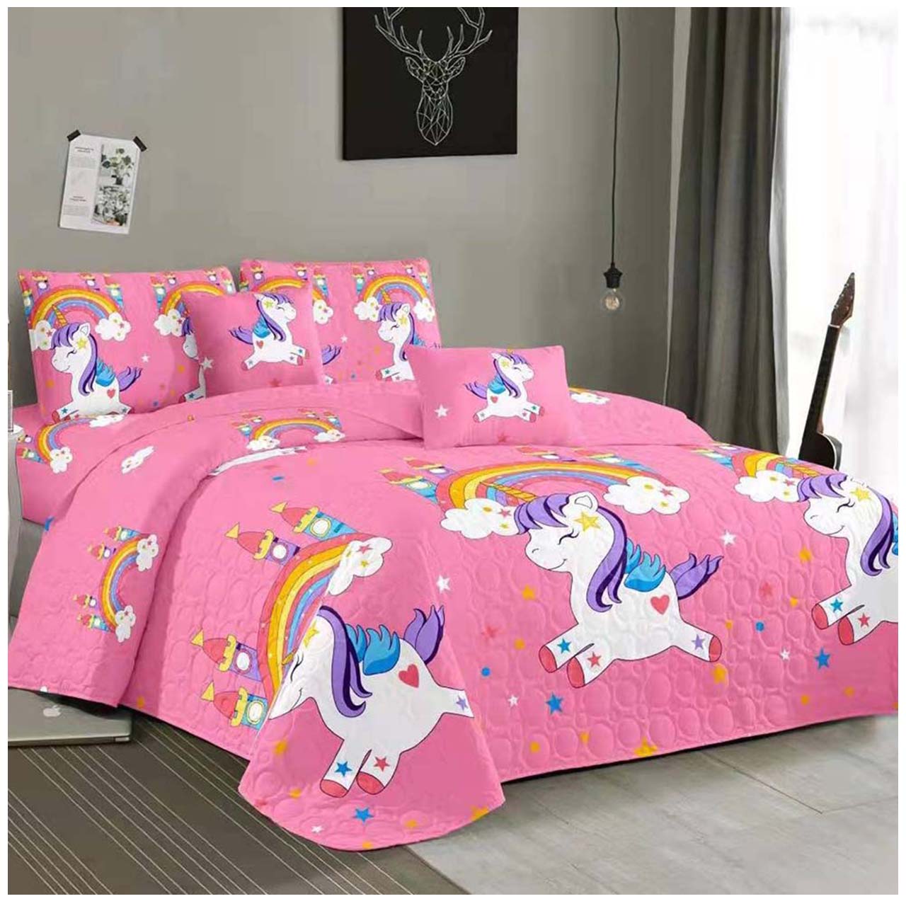 Cubrecama Quilt Unicornio Estampado Plaza Y Media
