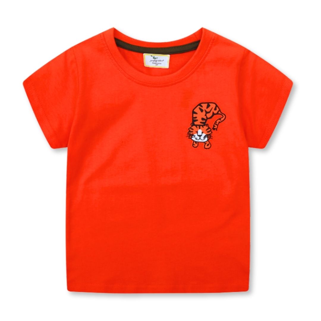 Polera Niño Algodón Manga Corta Jump Kids Rojo Tigre A Años